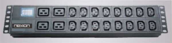 20-WAY PDU, 4xC19+16xC13 SOCKETS, 32A PLUG + BREAKER, SURGE PROTECTION + VOLTAGE & CURRENT METER